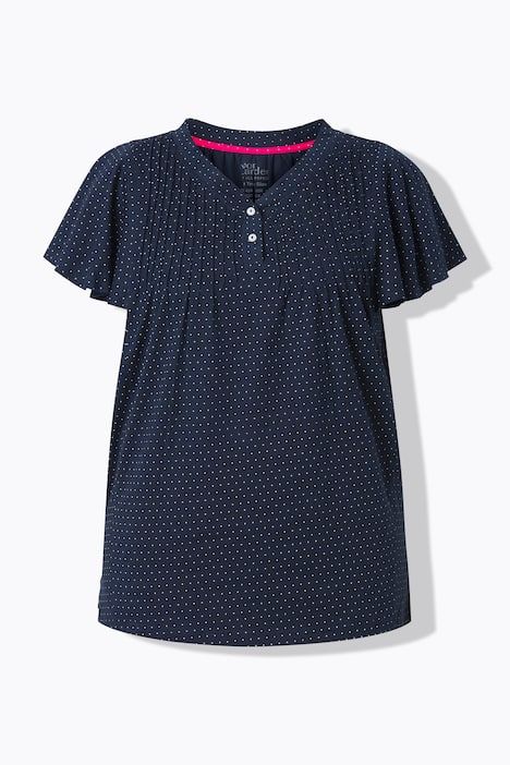 T-shirt à petits pois, décolleté en V et manches courtes chauve-souris, coupe évasée