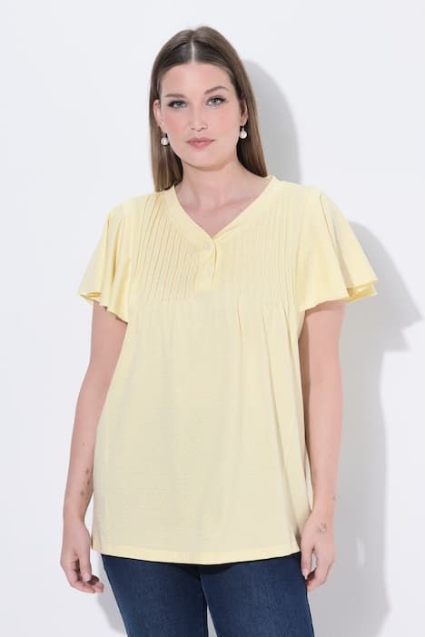 T-shirt à petits pois, décolleté en V et manches courtes chauve-souris, coupe évasée