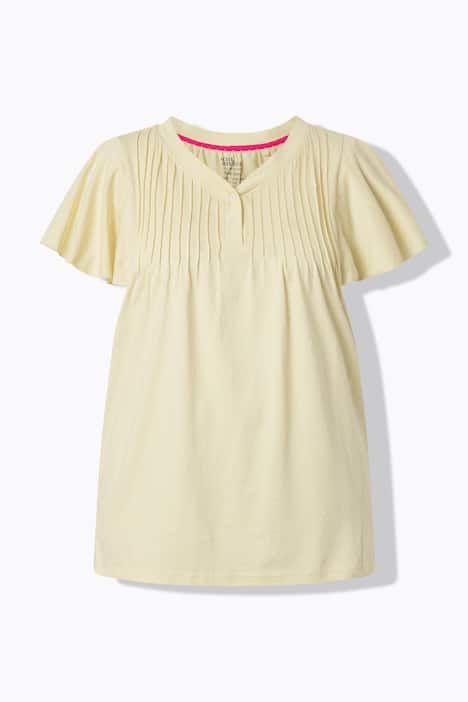 T-shirt à petits pois, décolleté en V et manches courtes chauve-souris, coupe évasée