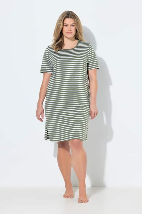 Grand T-shirt/chemise de nuit en coton bio rayé, décolleté rond et manches courtes