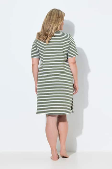 Grand T-shirt/chemise de nuit en coton bio rayé, décolleté rond et manches courtes