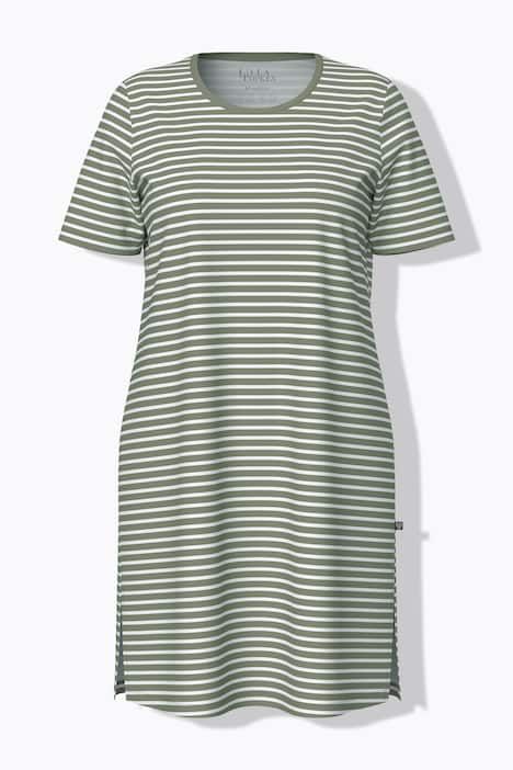 Grand T-shirt/chemise de nuit en coton bio rayé, décolleté rond et manches courtes