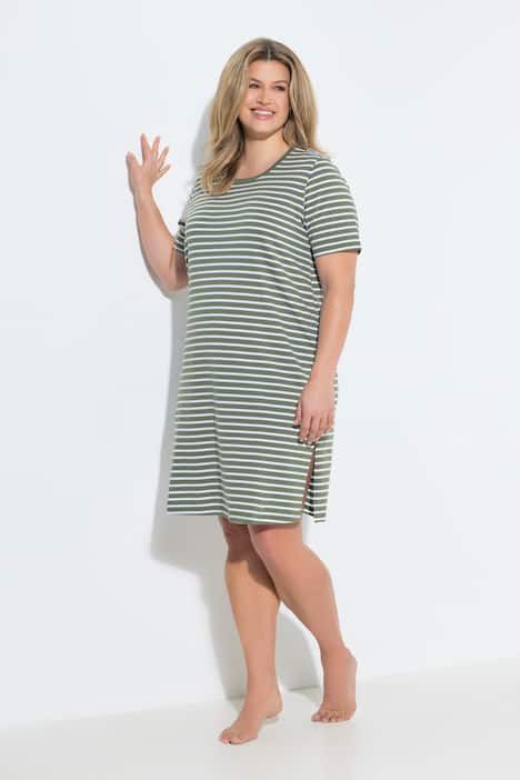 Grand T-shirt/chemise de nuit en coton bio rayé, décolleté rond et manches courtes