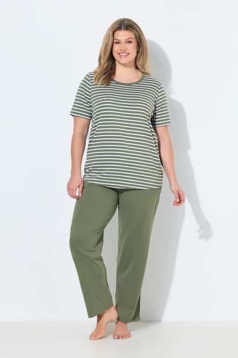 Pyjama 2 pièces en coton bio, pantalon + T-shirt col rond et manches courtes