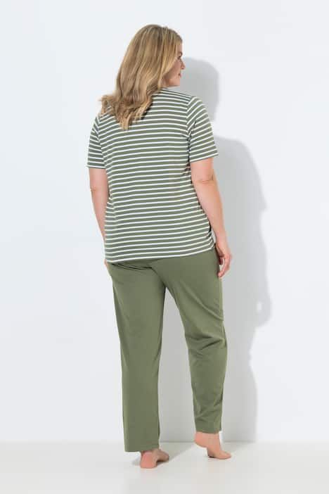 Pyjama 2 pièces en coton bio, pantalon + T-shirt col rond et manches courtes