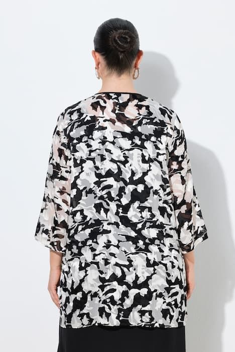 Veste en mousseline dévorée, décolleté V et manches 3/4