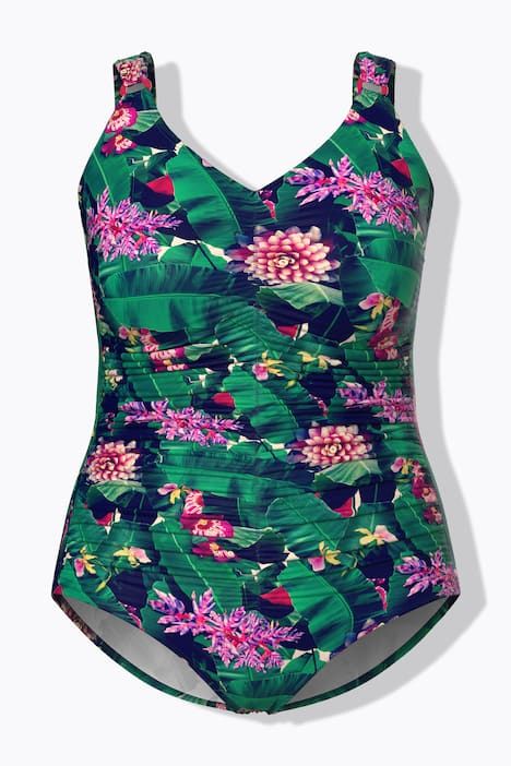 Maillot de bain à bonnets souples, motif floral et fronces, matière recyclée