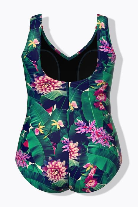 Maillot de bain à bonnets souples, motif floral et fronces, matière recyclée
