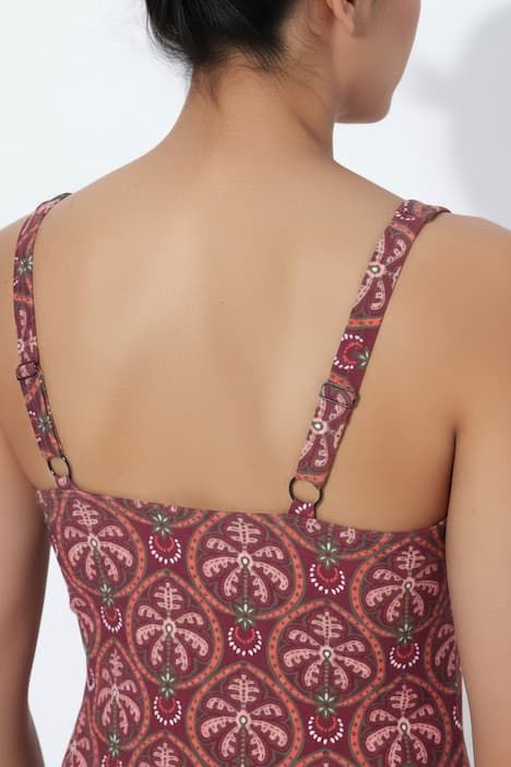 Maillot de bain à bonnets souples, motifs palmiers / losanges, esprit cache-cœur, matière recyclée