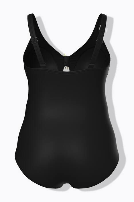 Maillot de bain motif soleils, bonnets souples et découpe « trou de serrure », matière recyclée