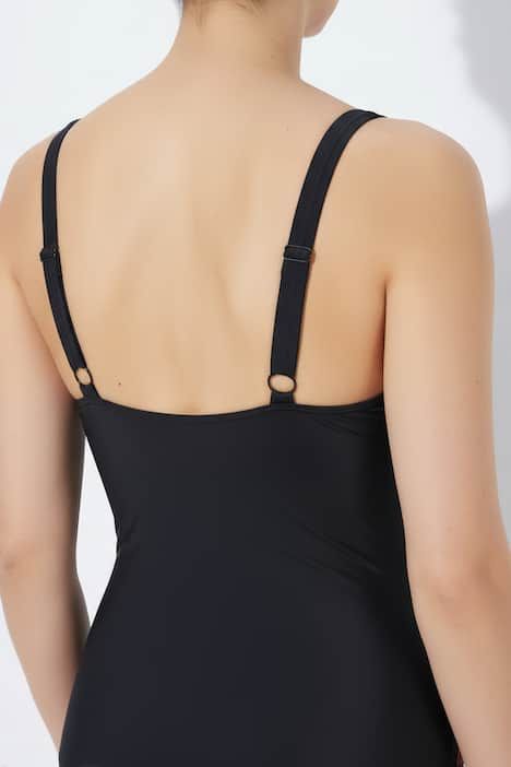 Maillot de bain motif soleils, bonnets souples et découpe « trou de serrure », matière recyclée