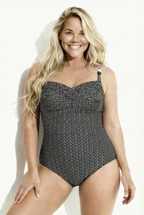 Maillot de bain à bonnets souples, drapé et matière texturée motif chevrons