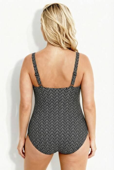 Maillot de bain à bonnets souples, drapé et matière texturée motif chevrons