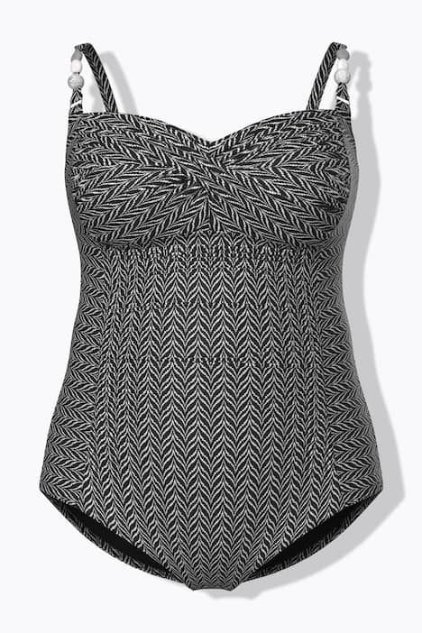 Maillot de bain à bonnets souples, drapé et matière texturée motif chevrons