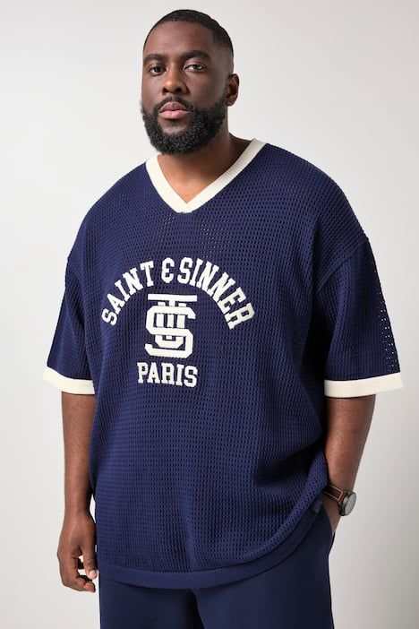 T-shirt STHUGE, maille en mesh, col en V et manches courtes - jusqu'au 8 XL