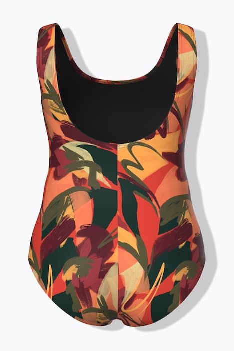 Maillot de bain sans bonnets souples, motif feuilles et décolleté rond