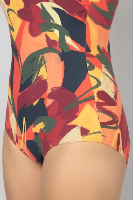 Maillot de bain sans bonnets souples, motif feuilles et décolleté rond