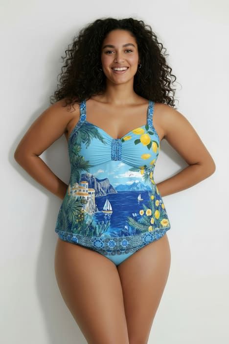 Tankini motif vacances au bord de la mer, bonnets souples, bretelles réglables