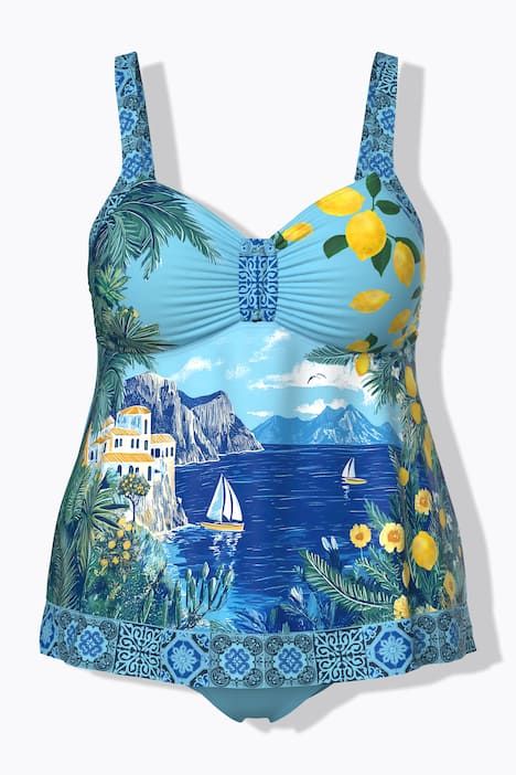 Tankini motif vacances au bord de la mer, bonnets souples, bretelles réglables