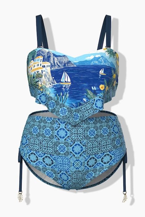 Bikini à bonnets souples, motif vacances au bord de la mer, bretelles ajustables et matière recyclée