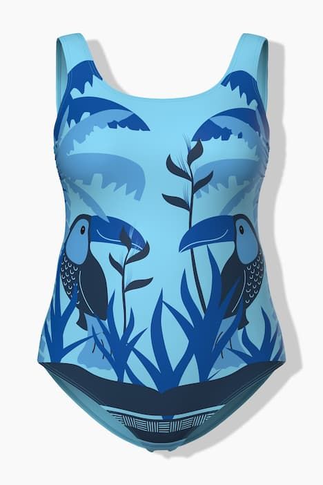 Maillot de bain motif toucans, sans bonnets souples, décolleté rond
