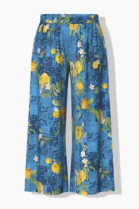 Pantalon palazzo, motif citrons, jambe large et taille élastique