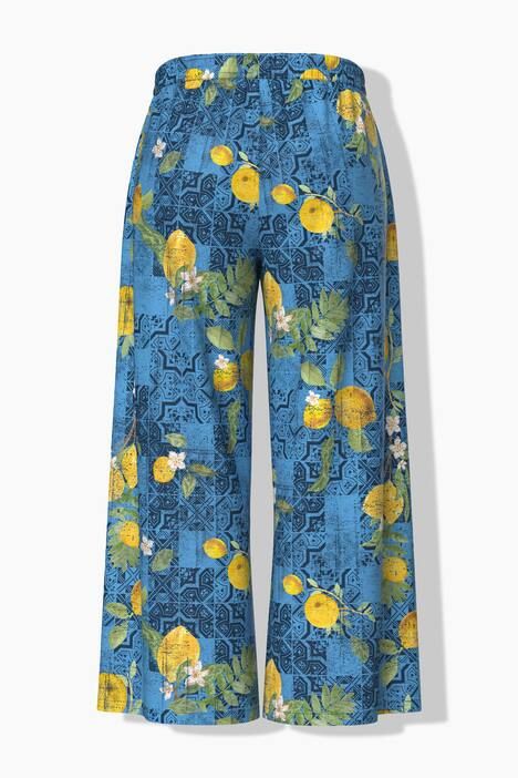 Pantalon palazzo, motif citrons, jambe large et taille élastique