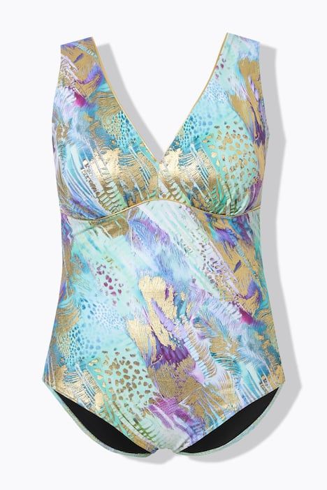 Maillot de bain avec bonnets souples, motif abstrait et liseré fantaisie