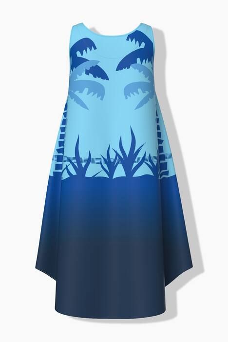 Robe midi sans manches, motif toucans, coupe évasée et décolleté rond