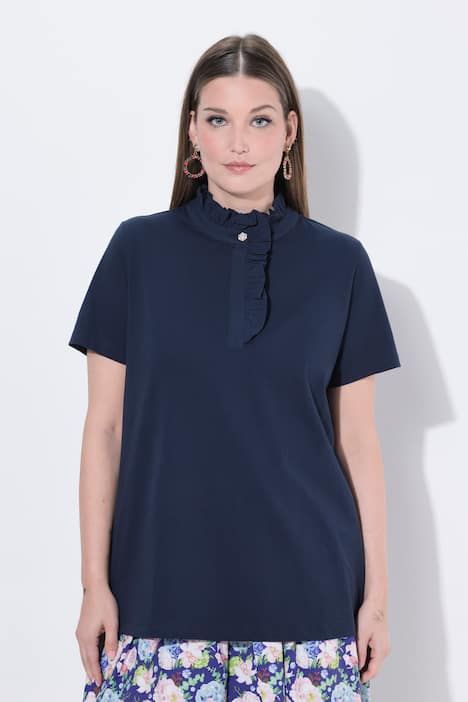 T-shirt avec ruchés et manches courtes, coupe Classic Fit