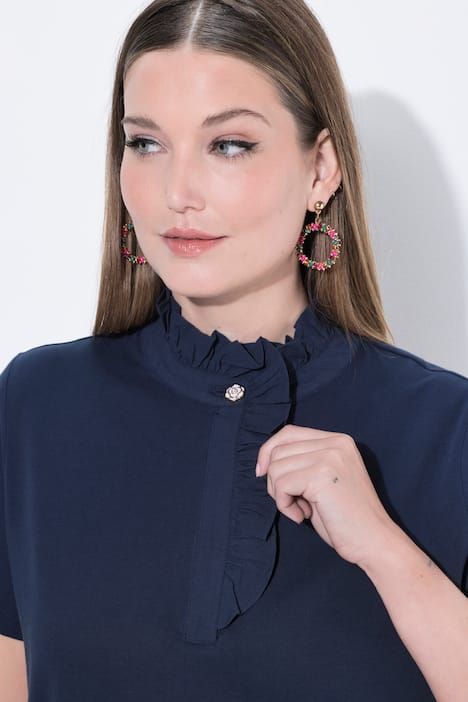 T-shirt avec ruchés et manches courtes, coupe Classic Fit