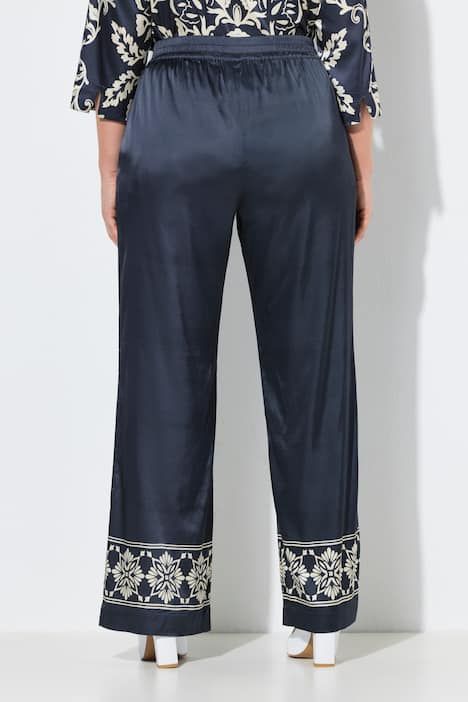 Pantalon en satin à taille élastique, jambe droite et large avec bordure fantaisie