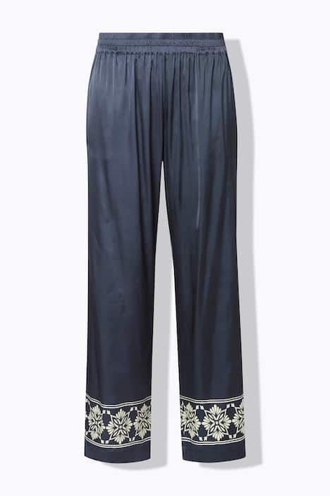 Pantalon en satin à taille élastique, jambe droite et large avec bordure fantaisie