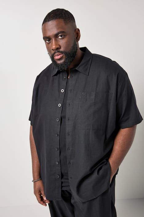 Chemise en lin mélangé STHUGE, manches courtes et col Kent, coupe Boxy Fit - jusqu'au 8 XL