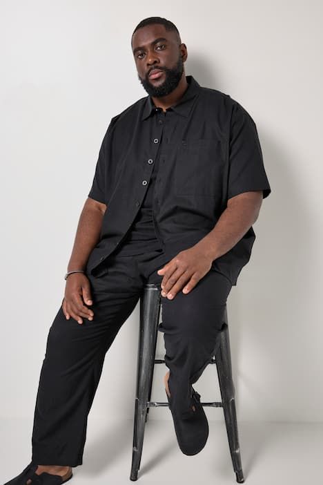 Chemise en lin mélangé STHUGE, manches courtes et col Kent, coupe Boxy Fit - jusqu'au 8 XL