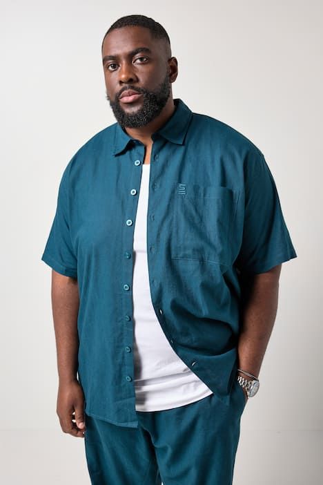 Chemise en lin mélangé STHUGE, manches courtes et col Kent, coupe Boxy Fit - jusqu'au 8 XL