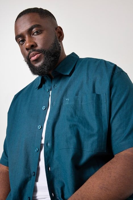 Chemise en lin mélangé STHUGE, manches courtes et col Kent, coupe Boxy Fit - jusqu'au 8 XL