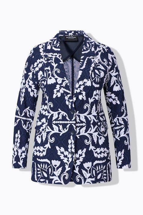 Blazer jacquard avec col à revers, fermeture à boutons et broderies