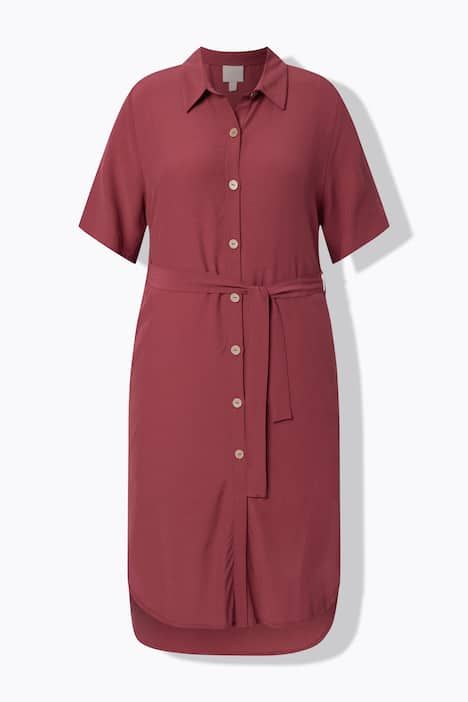 Robe midi en coton bio, ceinture, col chemise et manches courtes