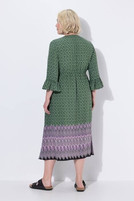 Robe midi coupe évasée, cordon de serrage sous tunnel, décolleté en V et manches 3/4