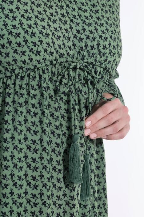 Robe midi coupe évasée, cordon de serrage sous tunnel, décolleté en V et manches 3/4