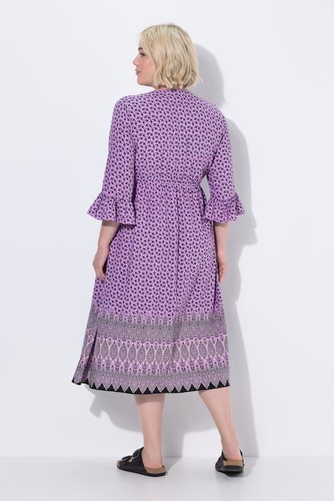 Robe midi coupe évasée, cordon de serrage sous tunnel, décolleté en V et manches 3/4