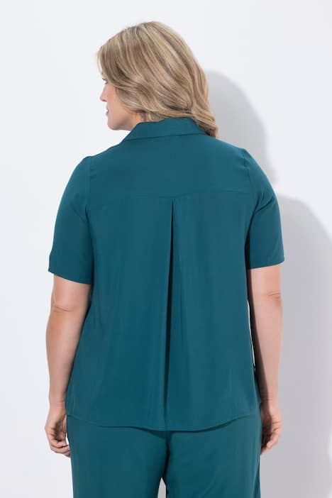 Chemisier péplum, manches courtes et col chemise, coupe évasée