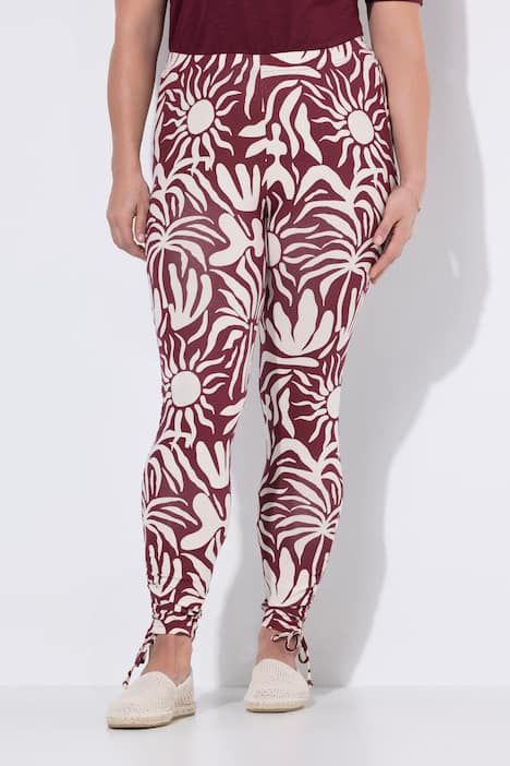 Legging motif feuilles, en coton bio, taille élastique et fronces