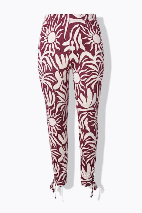 Legging motif feuilles, en coton bio, taille élastique et fronces