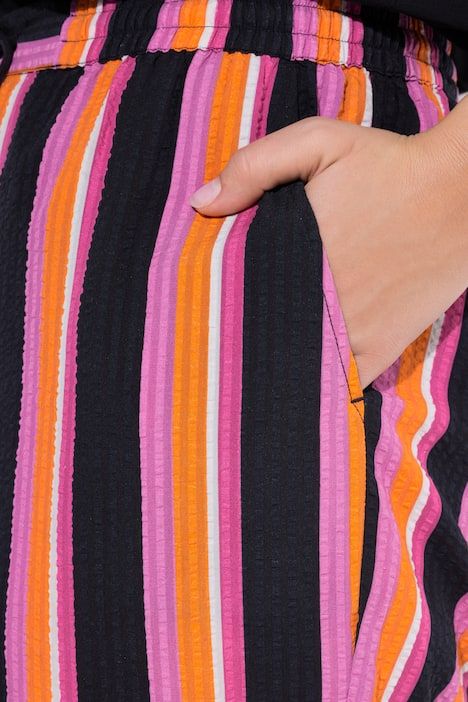 Pantalon Rose en seersucker rayé, jambe large et taille élastique