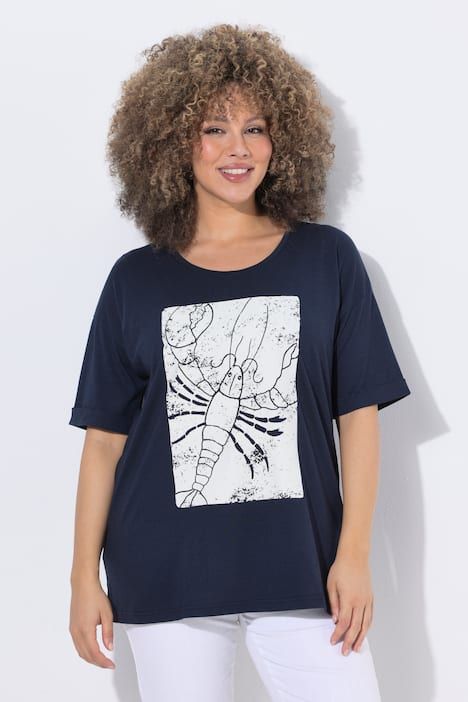T-shirt en modal mélangé, motif homard, décolleté rond et manches courtes