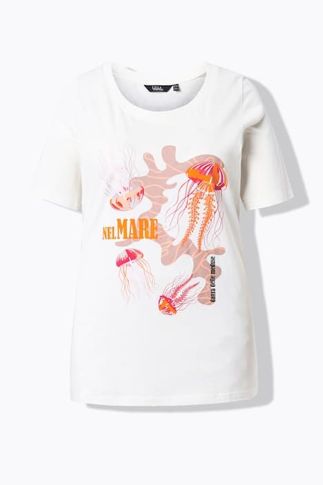 T-shirt en modal mélangé, motif créatures marines, décolleté rond et manches courtes