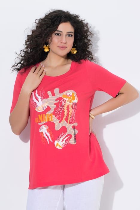 T-shirt en modal mélangé, motif créatures marines, décolleté rond et manches courtes