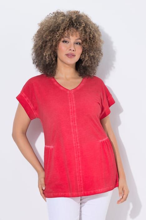 T-shirt oversize, décolleté en V et manches courtes, délavage cold dyed